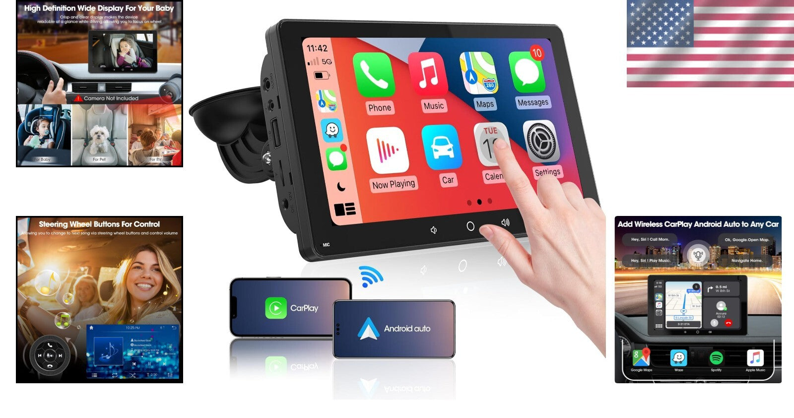 Portable 7-Inch Car Stereo with Bluetooth, Steering Wheel Control & GPS