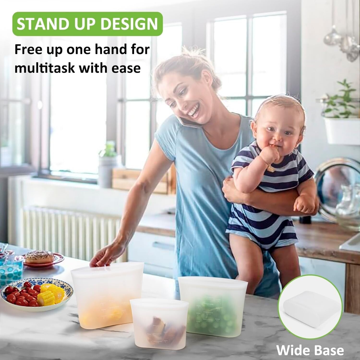 12-Pack Food-Grade Silicone Bags - Ziplock, Microwave, Freezer, Dishwasher Safe