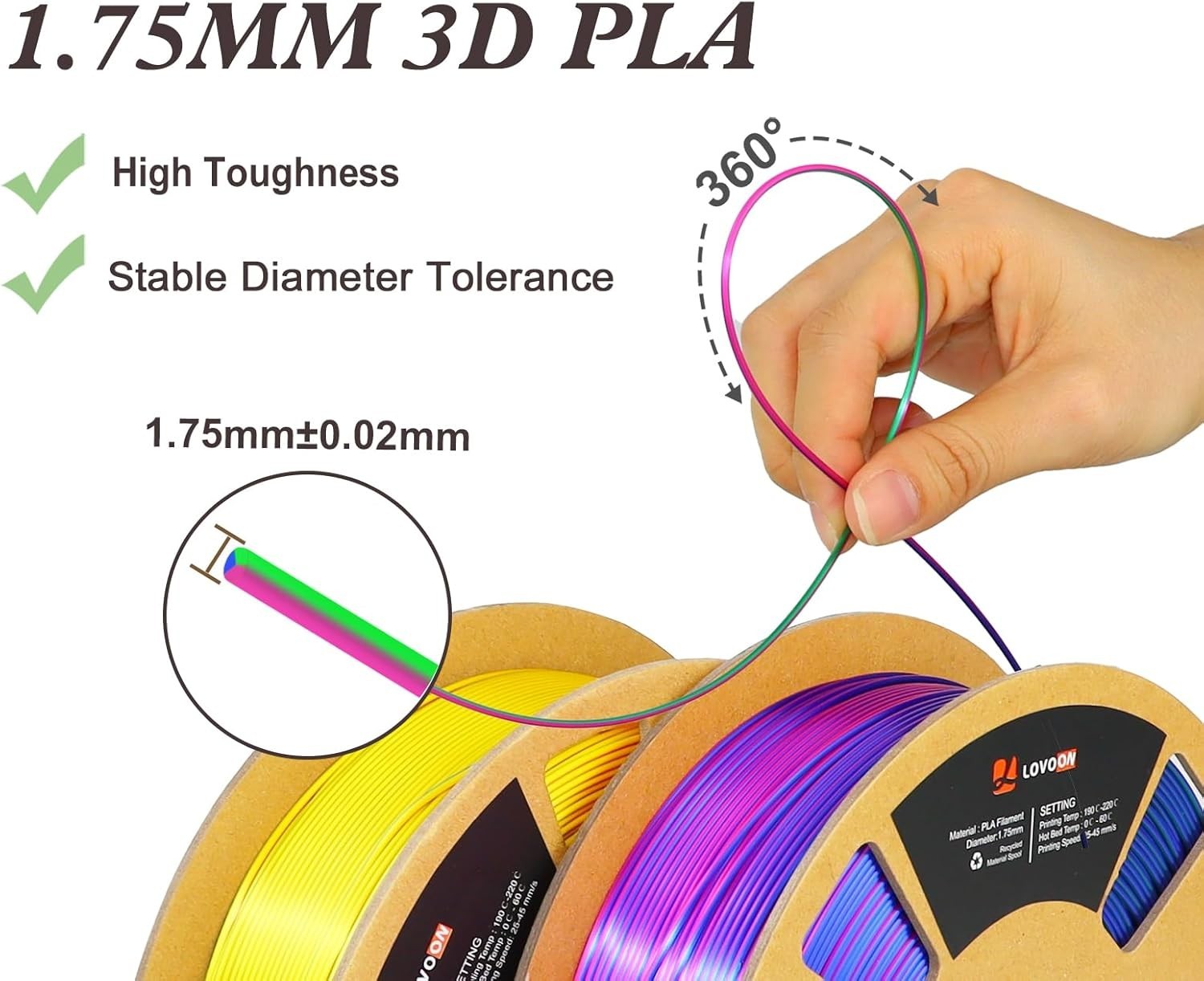 Moisture-Proof Tricolor Silk PLA 3D Filament 1.75mm - Ideal for Stunning Prints
