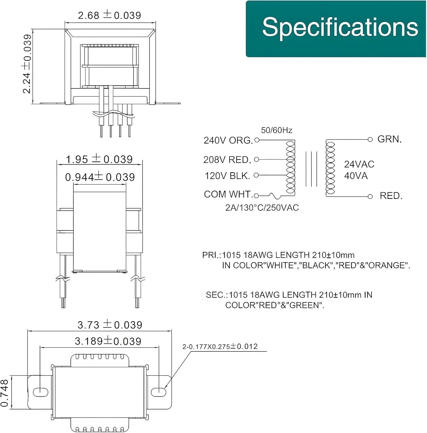 UL Certified 24V Control Transformer - Perfect for HVAC Applications (2 Pk)
