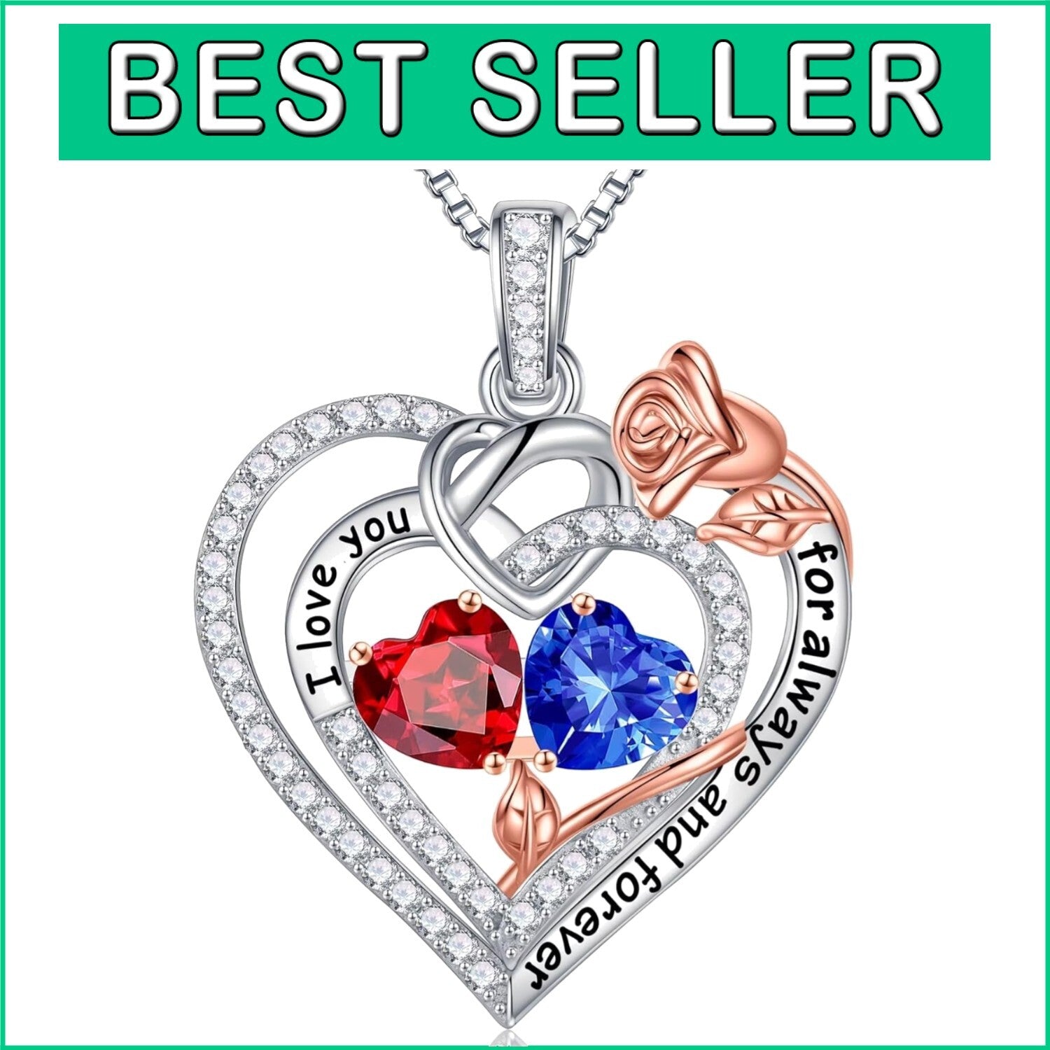 925 Sterling Silver Double Birthstone Heart Necklace - Meaningful Gift for Her