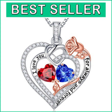 Load image into Gallery viewer, 925 Sterling Silver Double Birthstone Heart Necklace - Meaningful Gift for Her
