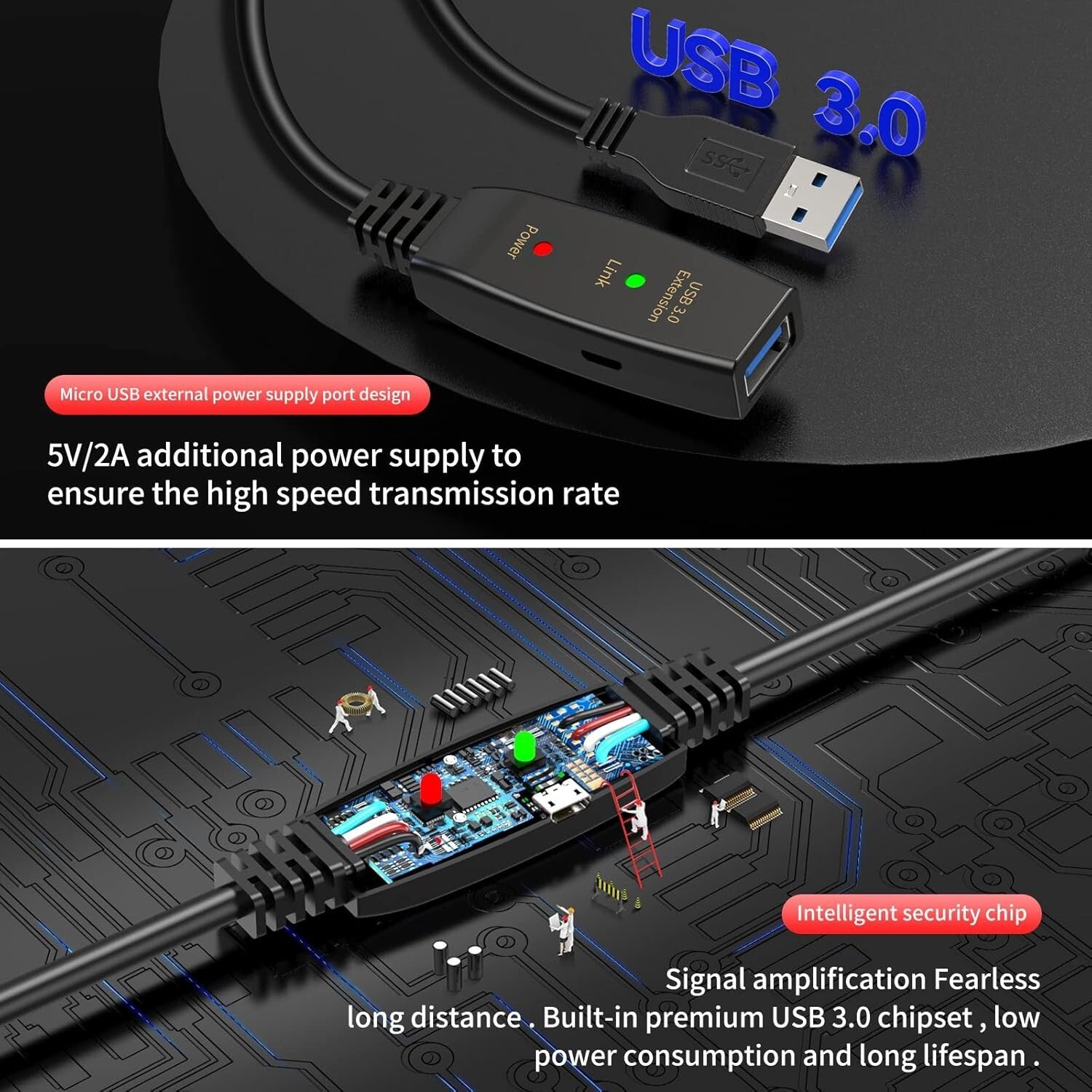 High-Speed 75ft USB 3.0 Extension Cord - Compatible with Laptops and Consoles