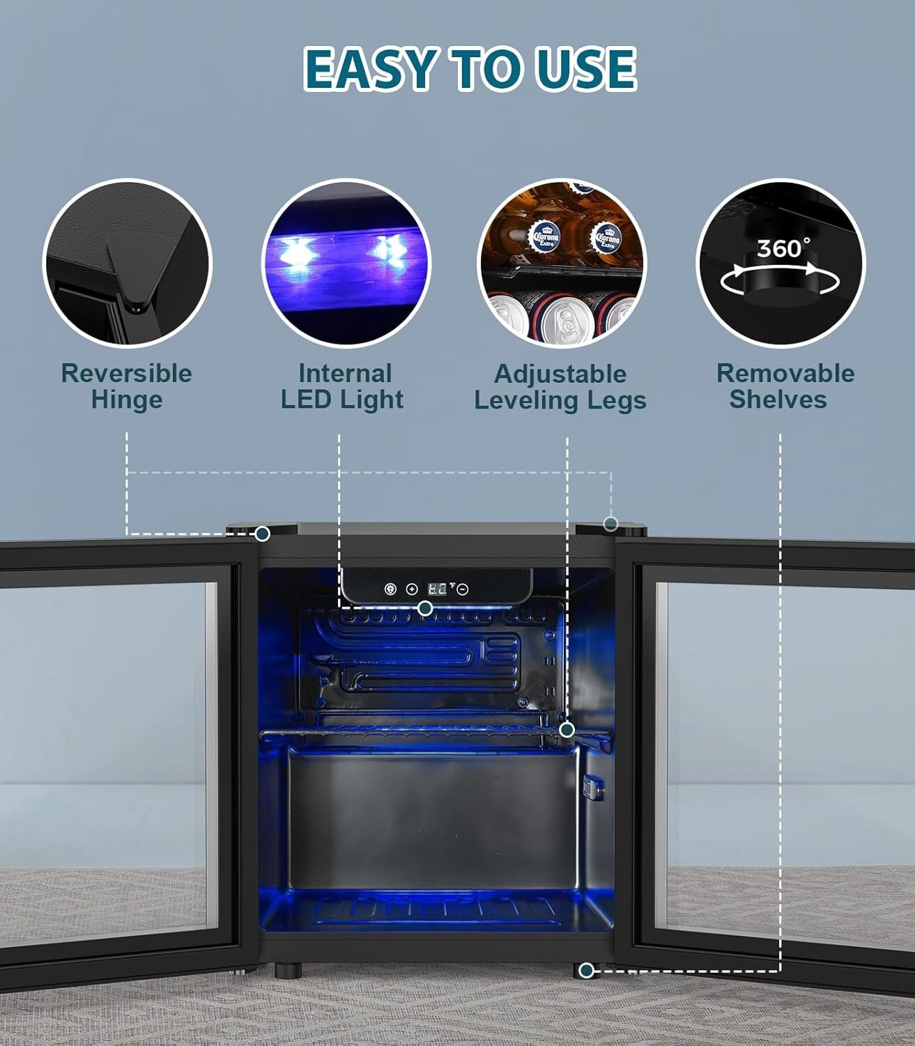 50 Can Mini Beverage Refrigerator with Digital Control - Compact Stylish Cooler