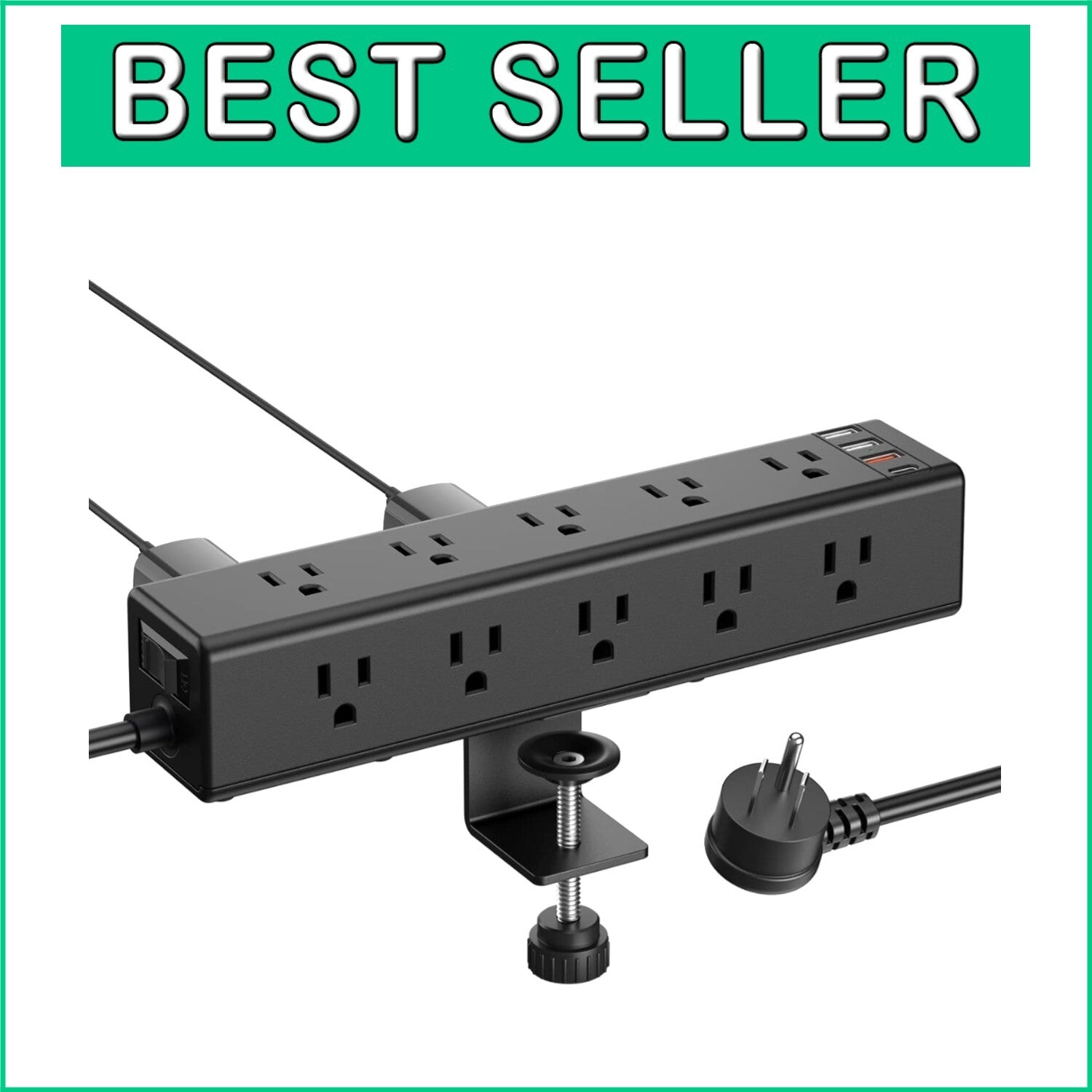 Surge-Protected Desk Clamp Power Strip with 15 Outlets - Ideal for Home Office