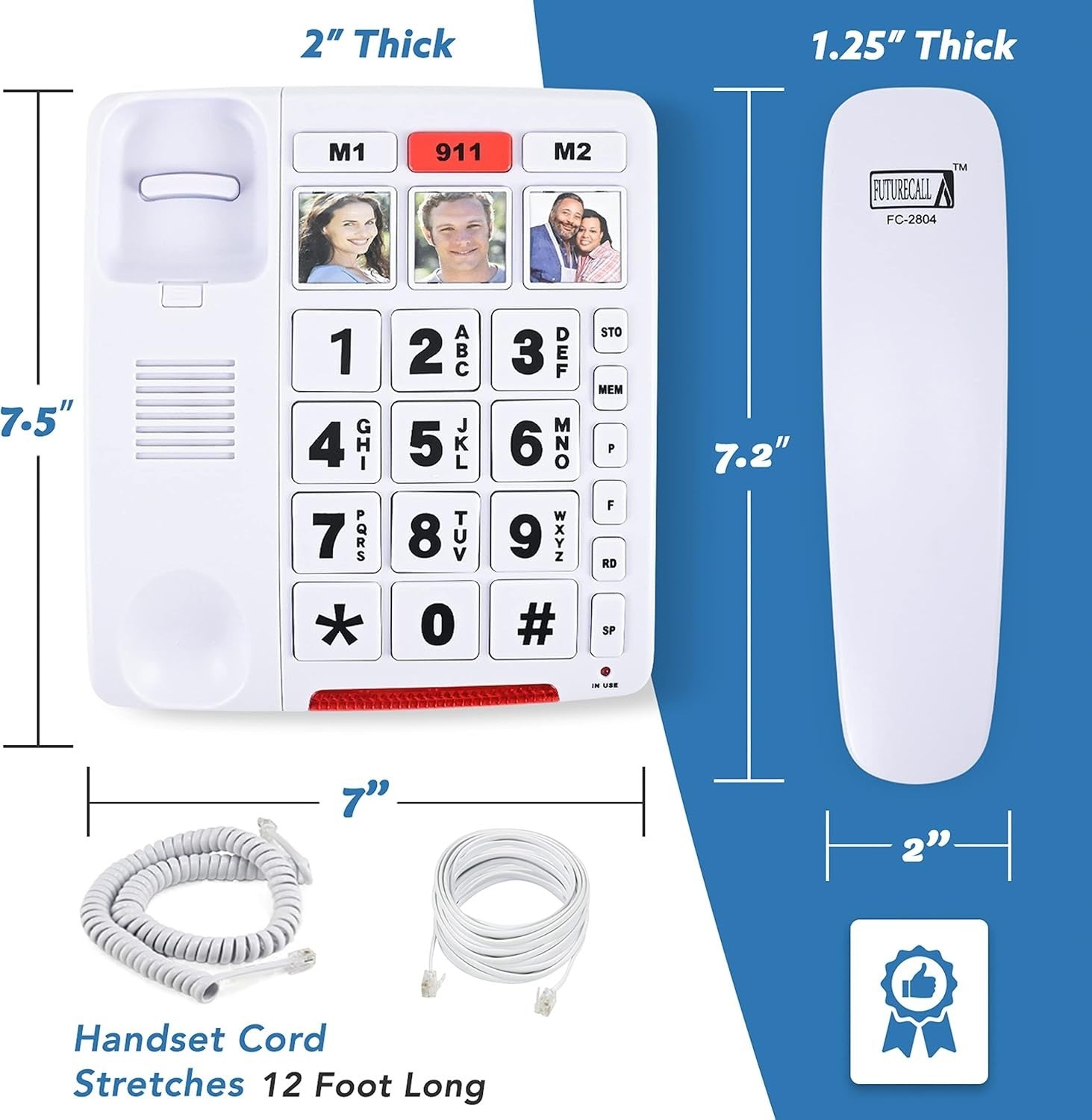 FC-2804 Big Button Phone: Amplified & Easy Dial for Seniors - 3 Picture Keys