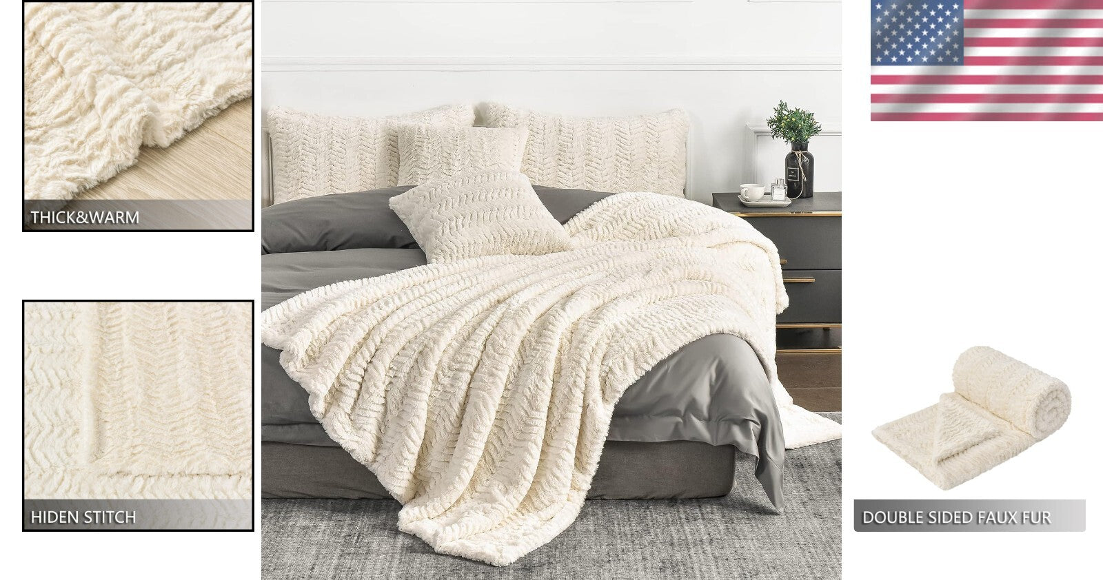 All-Season Twin XL Faux Fur Blanket 63" x 90" - Stylish Bohemian Comfort