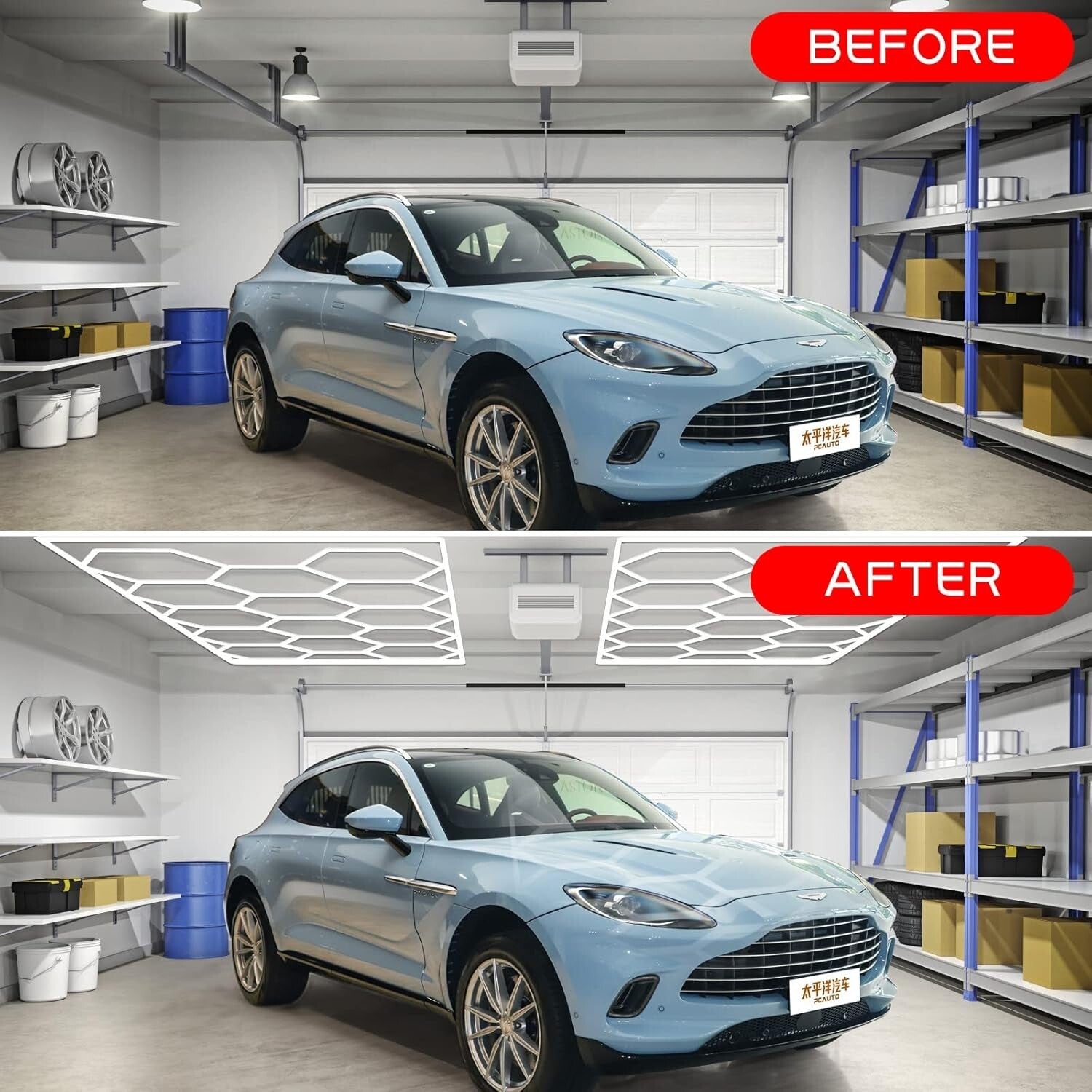 Hexagon 108000LM LED Garage Light with Safe Installation - Ideal for Workshops