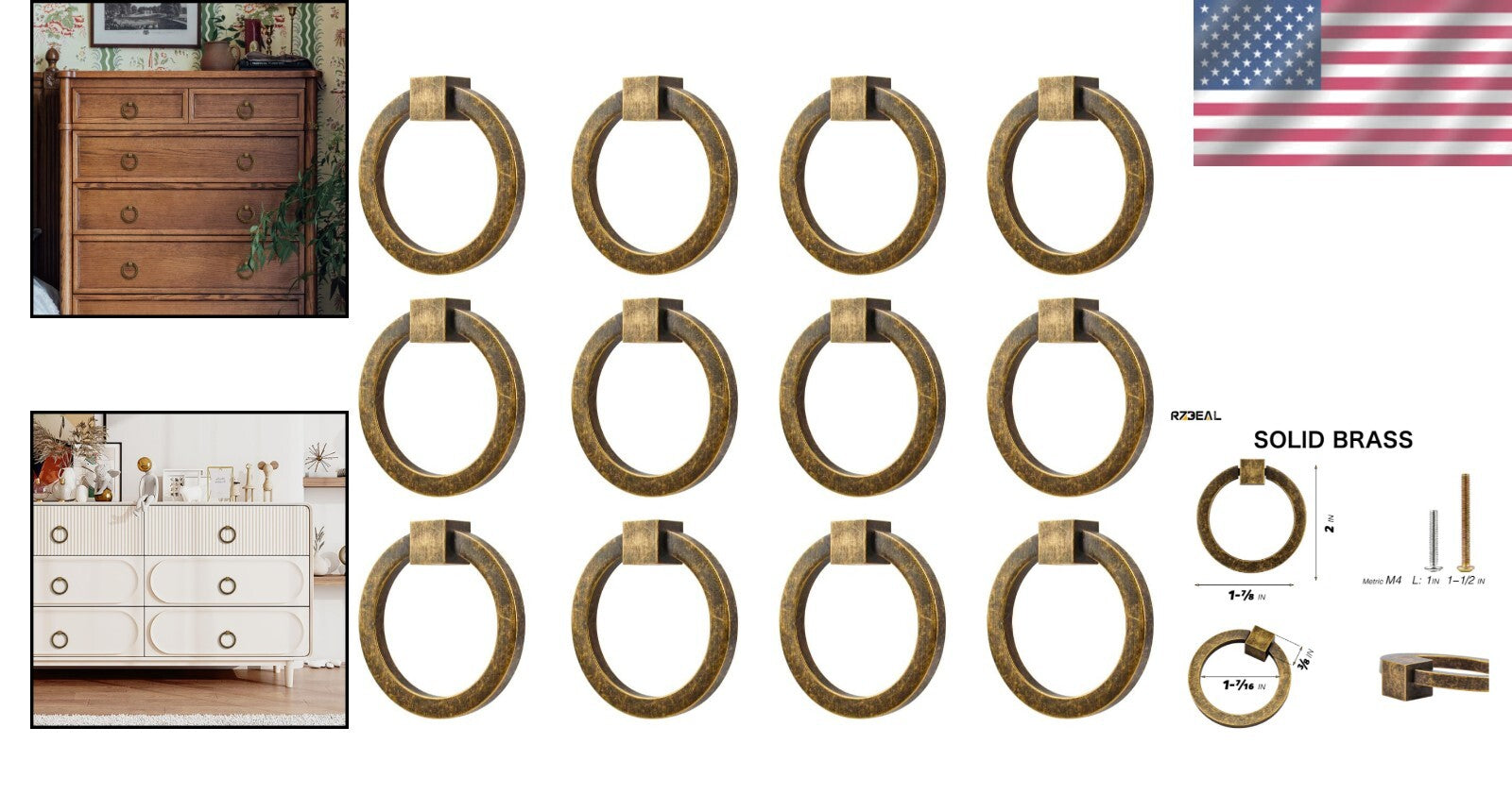 Elegant 12-Piece Antique Brass Round Pulls - Easy Install Cabinet Handles