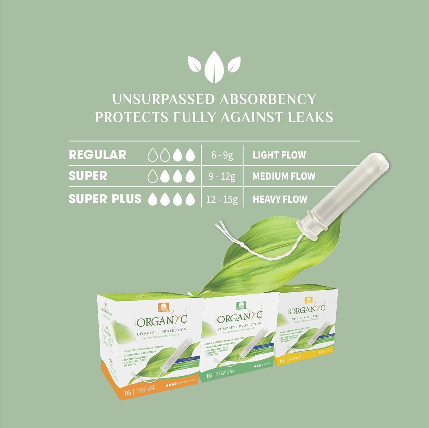 Hypoallergenic Organic Cotton Tampons with Plant-Based Applicator - Super Flow