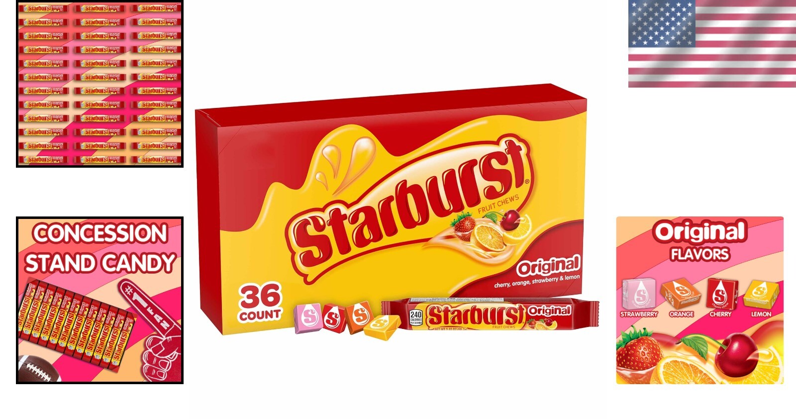 Classic Soft Fruit Chews Candy Bulk Box with Strawberry & Cherry - 36 Packs