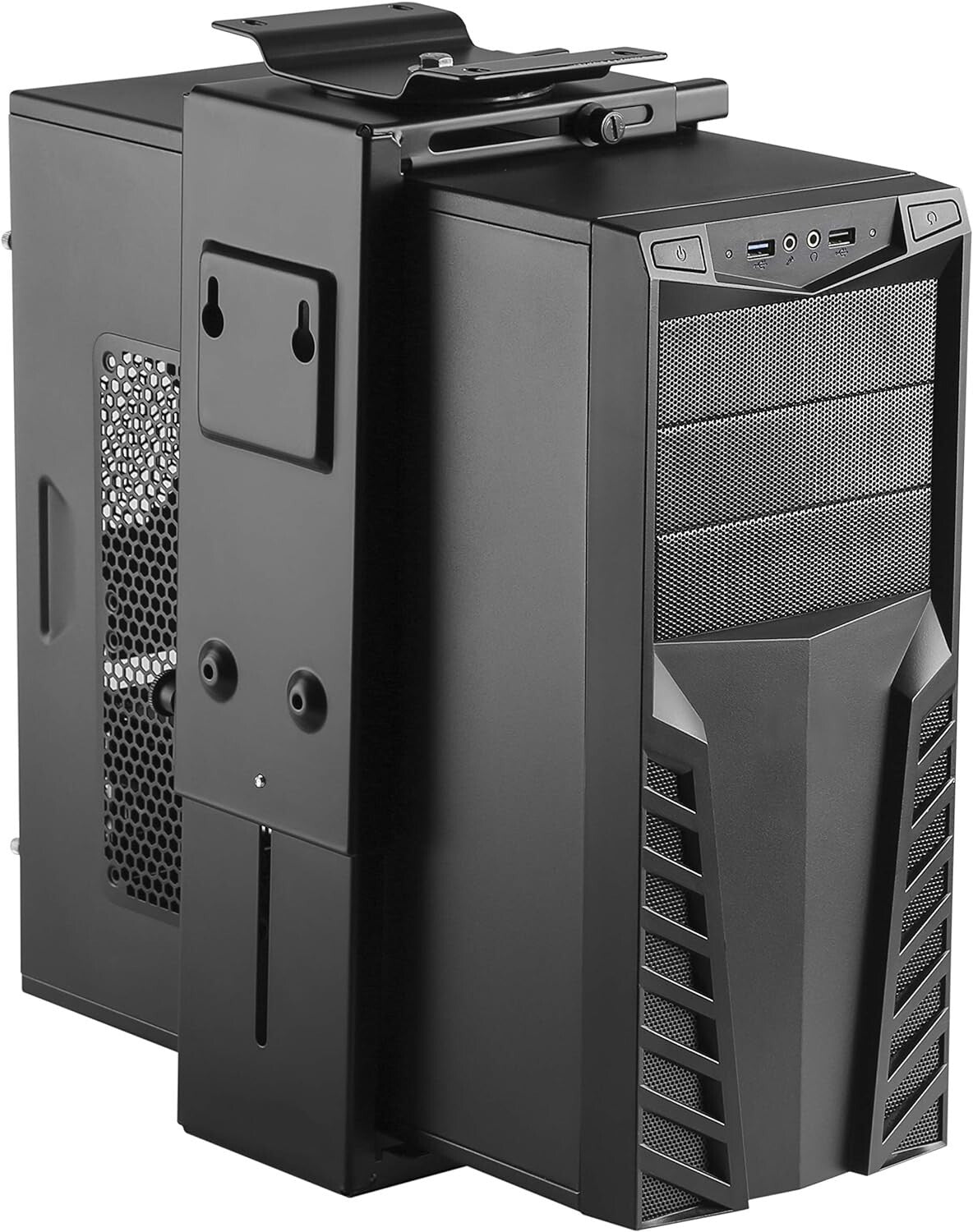 Adjustable Under Desk PC Mount with 360° Swivel - Fits Most Computer Cases