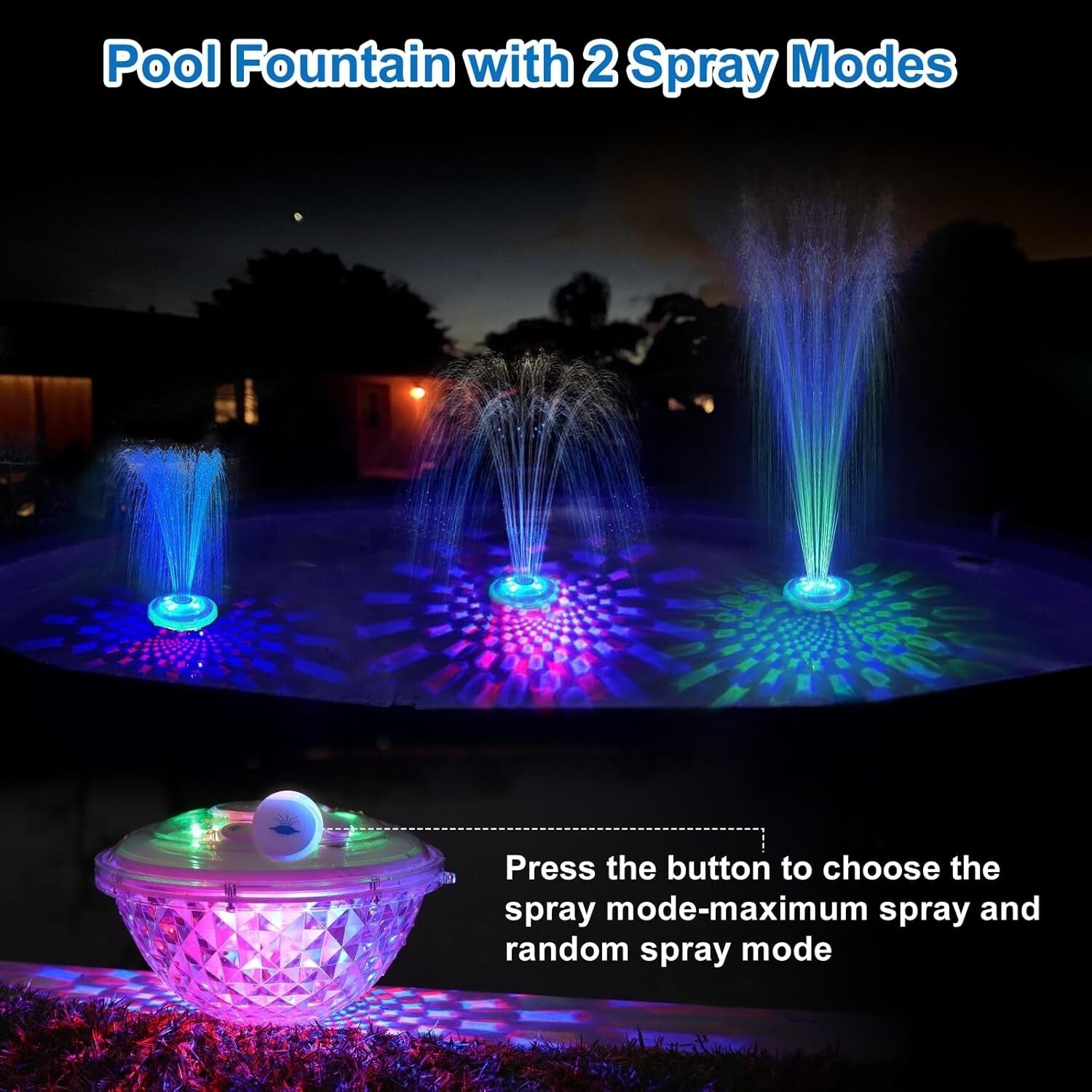 Elegant Floating Pool Fountain - Battery Powered with Light Show & Spray Modes