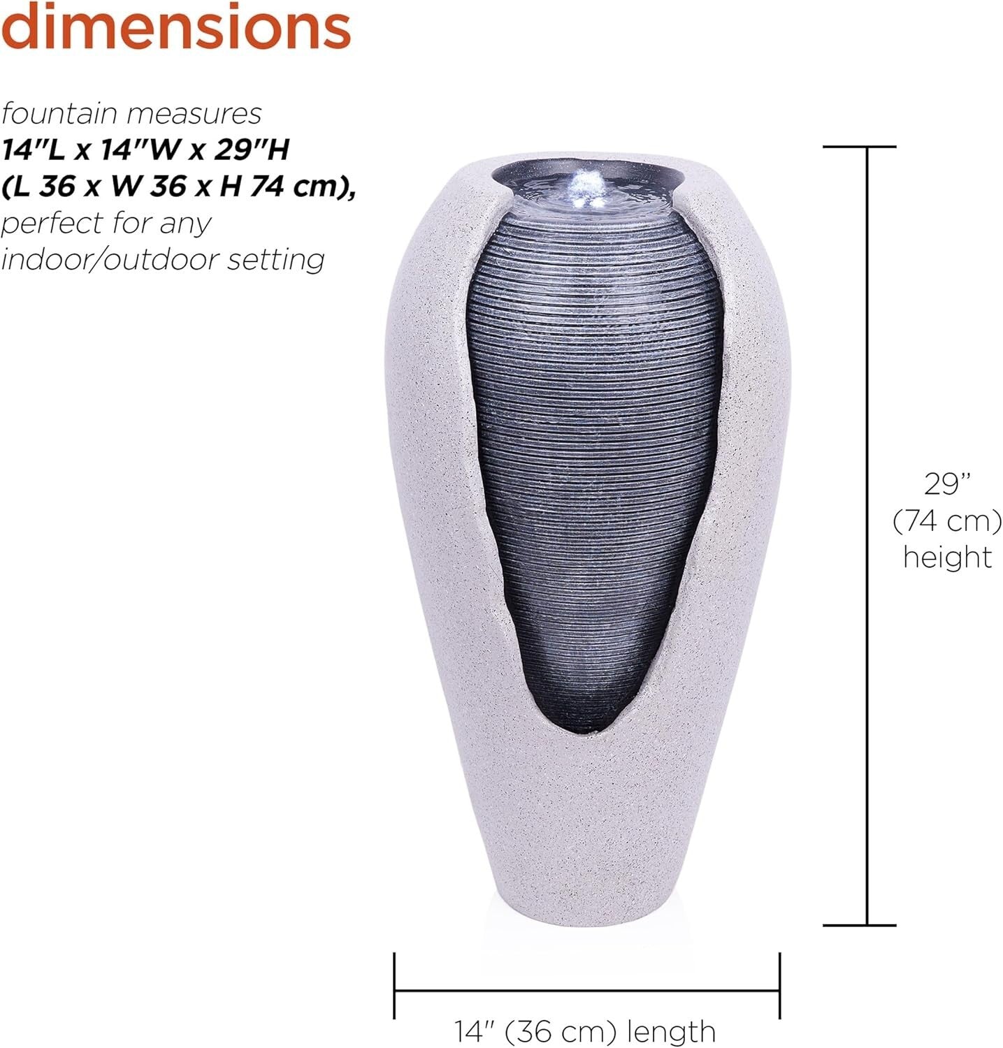 Versatile 29" LED Illuminated Ribbed Jar Fountain for Indoor/Outdoor Relaxation