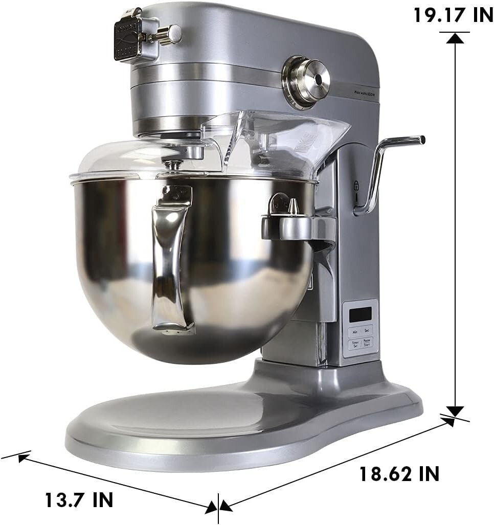 Elite 6 Qt Heavy-Duty Stand Mixer with 600W Power and LED Light - Metallic Grey