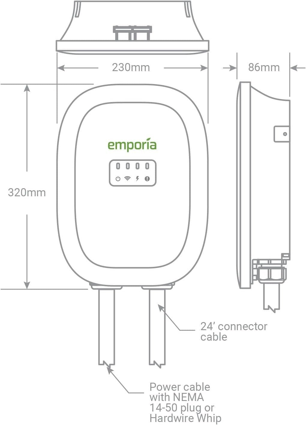 Watertight NEMA 14-50 EV Charger - 240V, 48A Output, Quick Charge Up to 46 MPH
