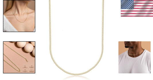 Luxury 14K Gold Curb Link Necklace - Hypoallergenic - 100% Italian Craftsmanship