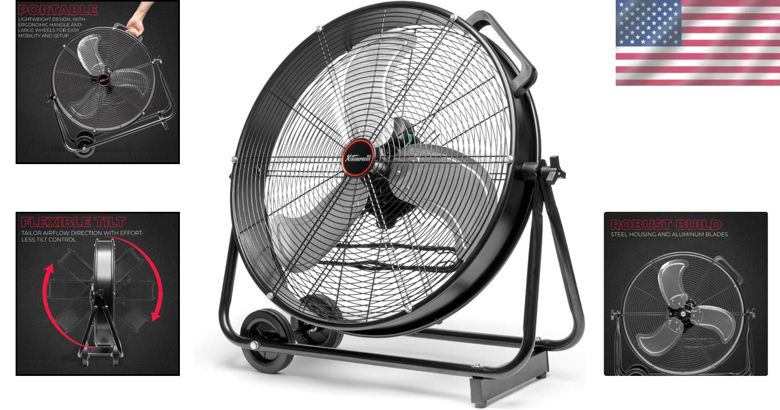Durable High-Velocity 24-Inch Drum Fan with Adjustable Speed for Garage & Office