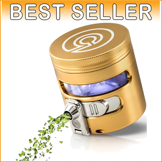 Premium Gold Aluminum Manual Grinder with Vibrational Dispenser - Effortless Use