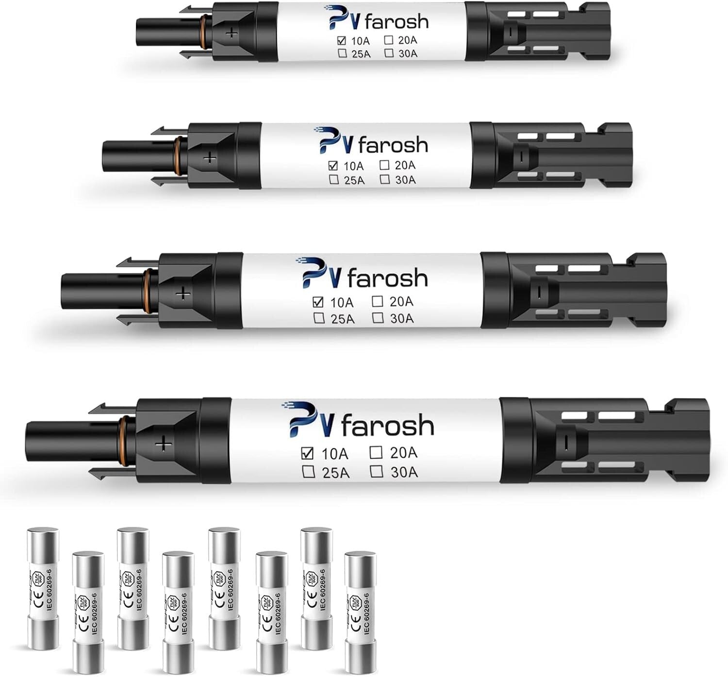 10A In-line Fuse Holder Set with Waterproof Design and 8 Fuses - Solar Ready