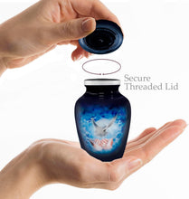 Load image into Gallery viewer, Elegant Set of 4 Blue Dove Keepsake Urns for Human Ashes - Handcrafted Beauty