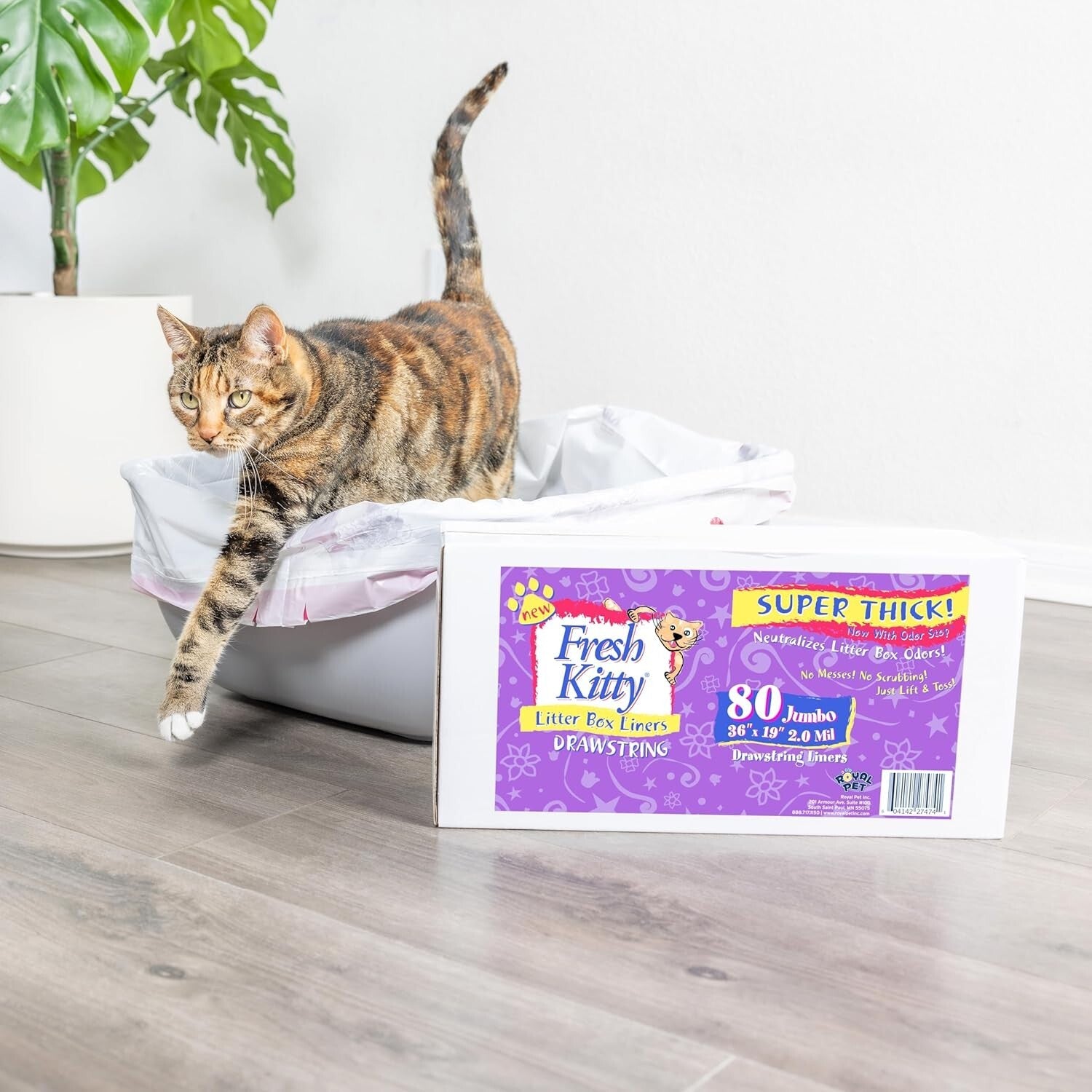 80 Count Super Thick Drawstring Cat Litter Box Liners, Fresh Scented & Durable