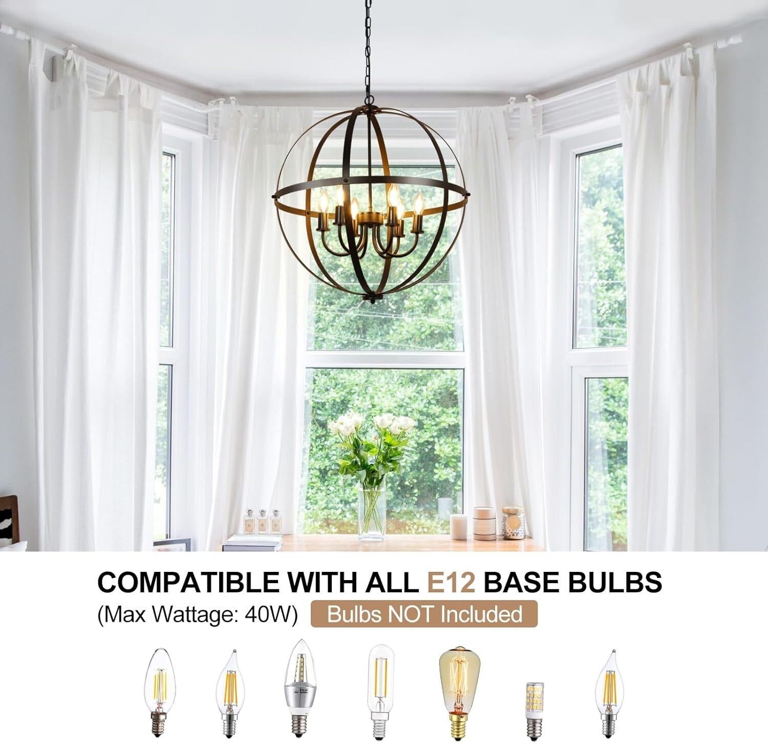 Versatile 6-Light Orb Chandelier with Metal Cage - Perfect for Kitchen and Foyer