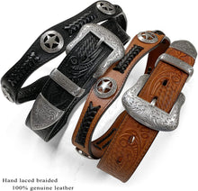 Load image into Gallery viewer, Men's Genuine Full Grain Leather Belt with Antique Buckle &amp; Conchos - 1-1/2"