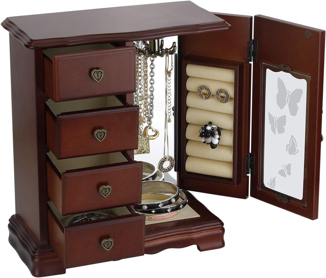 Compact Jewelry Organizer with 4 Drawers & Built-In Carousel - Women’s Essential