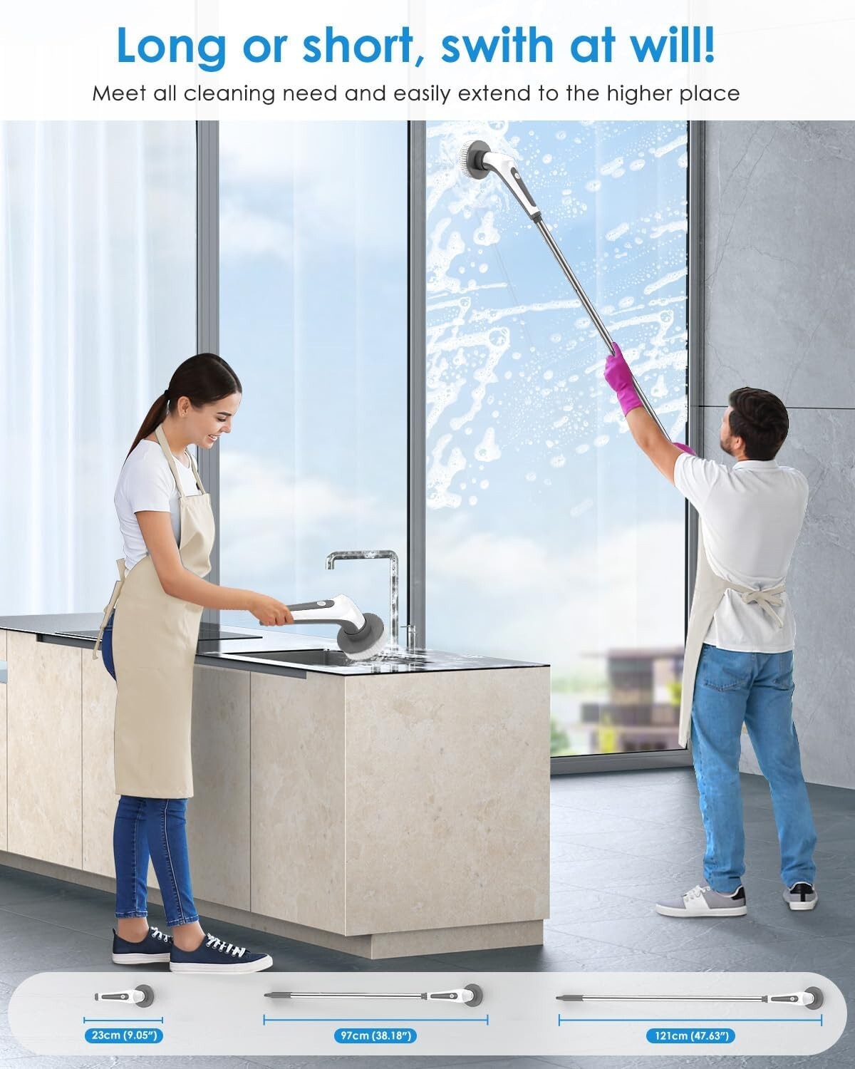 Effortless 10 in 1 Cordless Electric Scrubber with Detachable Handle & Brush Set