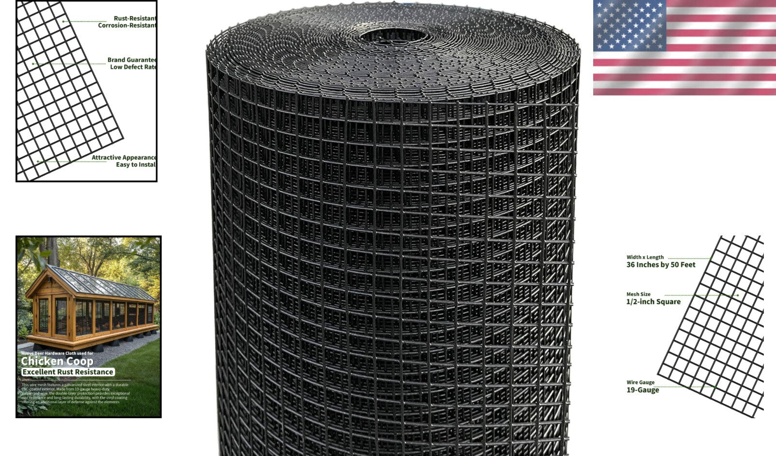 1/2 Inch Coated Wire Mesh Roll - Durable 19-Gauge Hardware Cloth for Enclosures