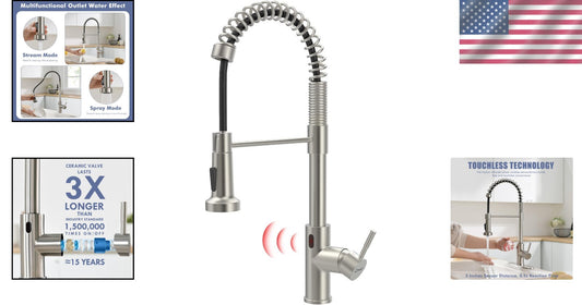Brushed Nickel Touchless Kitchen Faucet with 360° Swivel and Pull Out Sprayer