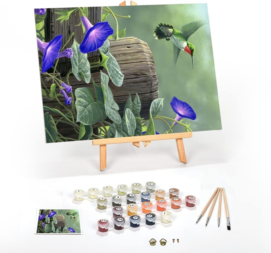 DIY Paint by Numbers Hummingbird Kit - Complete Set with Acrylic Paint & Easel