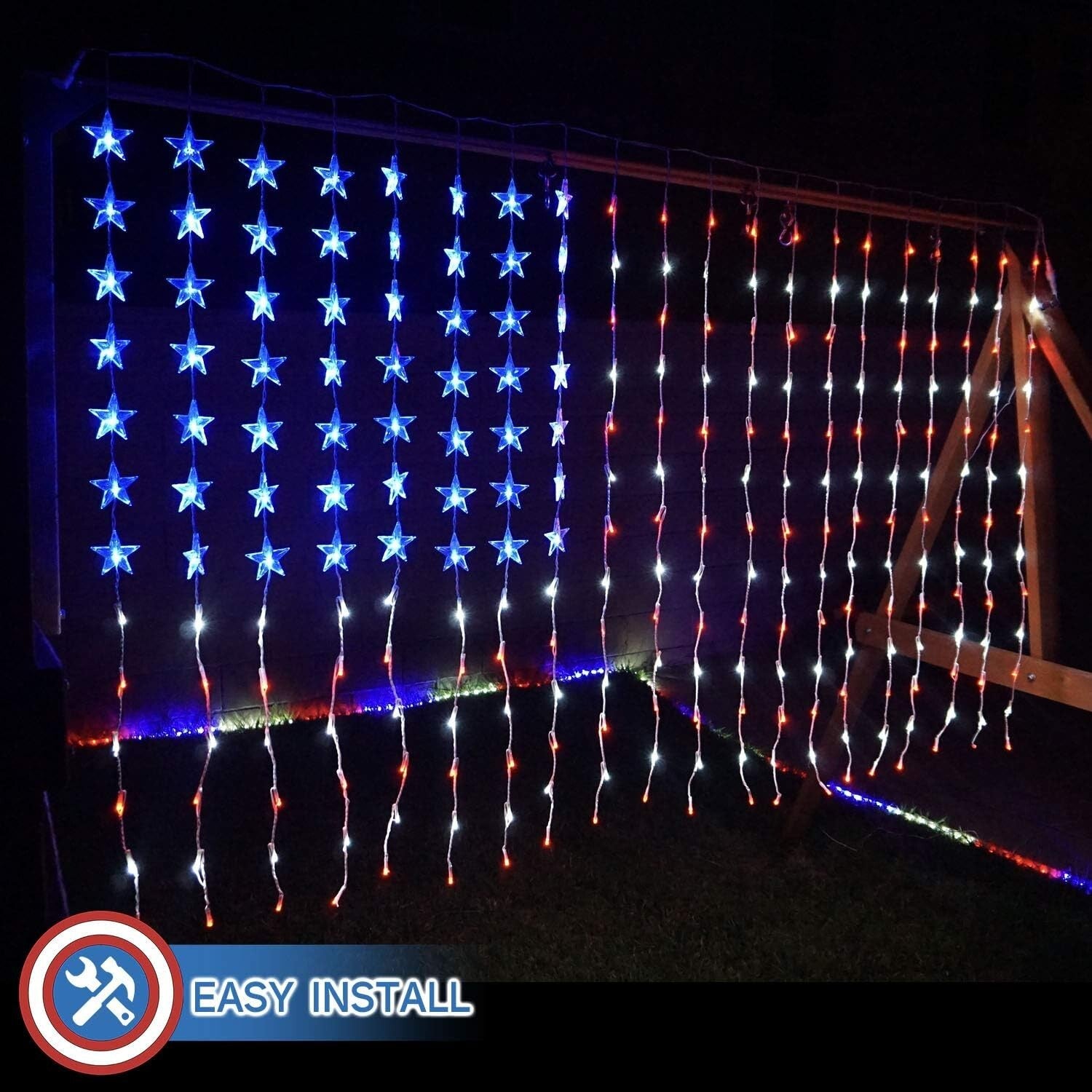 Festive 260 LED American Flag Curtain Lights - Ideal for Patriotic Celebrations