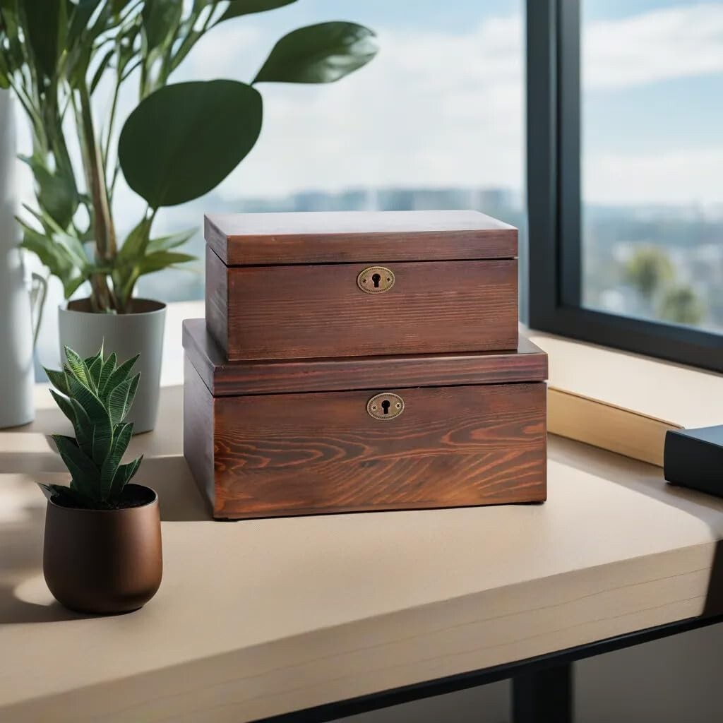 Walnut Finish Decorative Chest with Hinged Lid - Antique Style Storage Solution