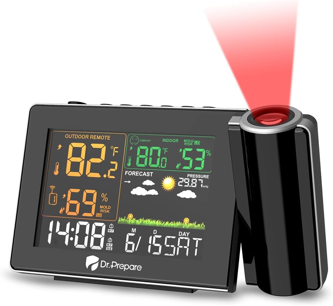 180° Adjustable Projection Alarm Clock with Wireless Temperature Monitor