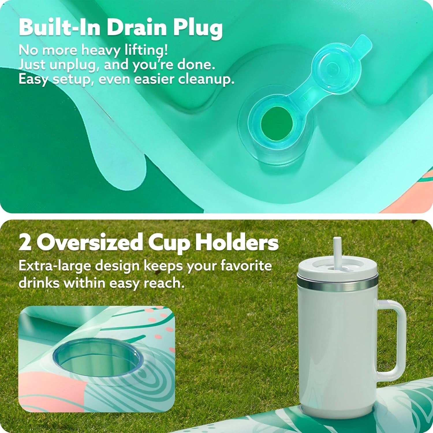 Elegant Aqua Blue Inflatable Lounger with Cup Holders - Pool Float for Adults