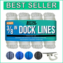 Load image into Gallery viewer, Shock Absorbent 3/8" Double Braided Dock Lines - 15ft Essential for Boats