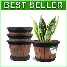 Load image into Gallery viewer, Large 14" Retro Plant Pots for Flower Gardening - Pack of 4 with Drainage Tray
