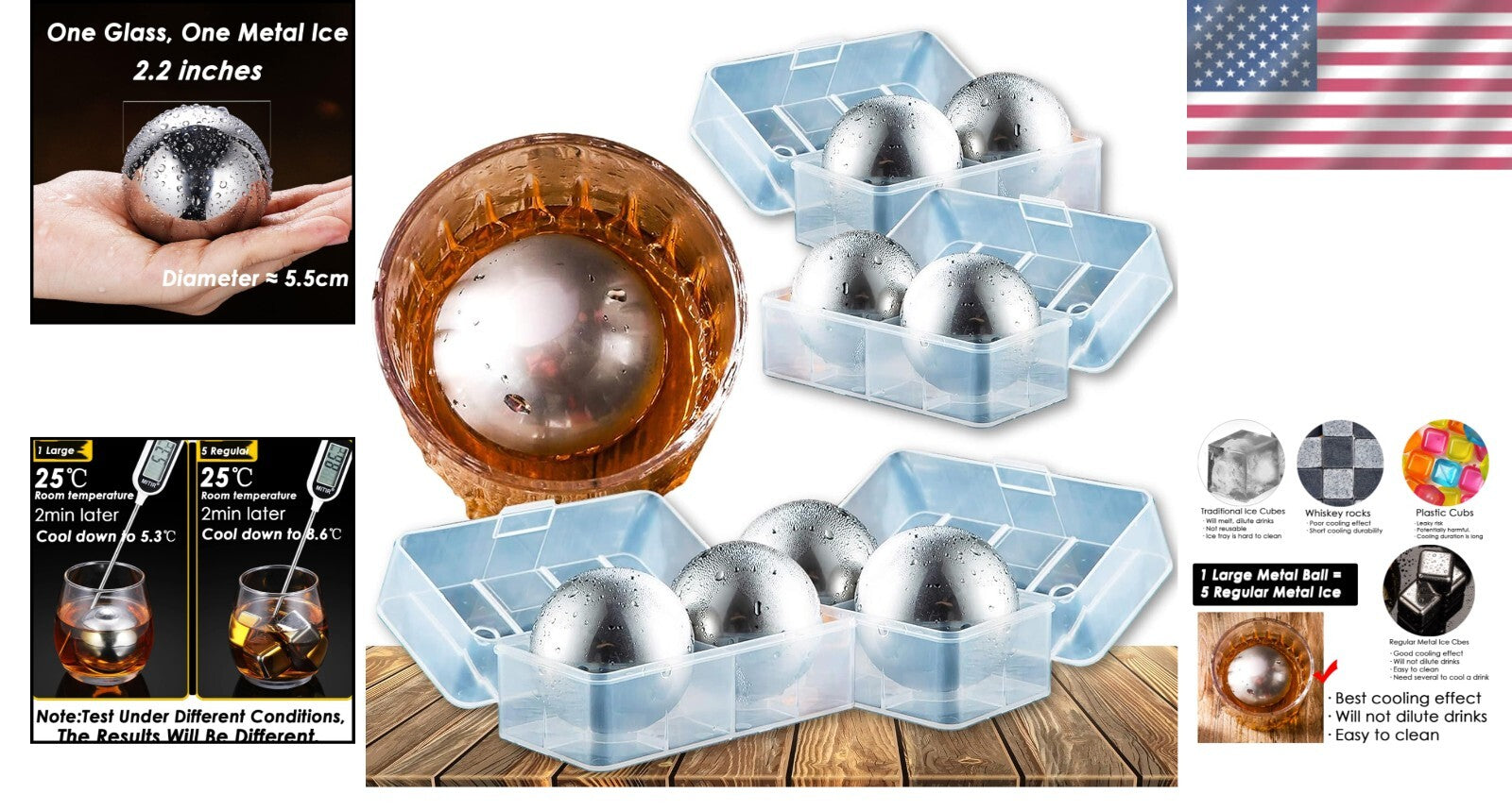 Luxury Whiskey Stone Set - 8 Large Stainless Steel Cubes with Storage Case