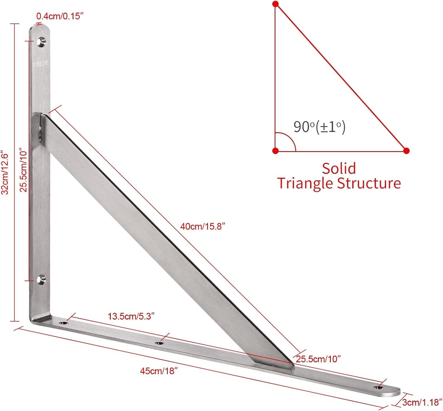Thickened 18" Stainless Steel Shelf Support Brackets, 550 lb Capacity - 2 Pack