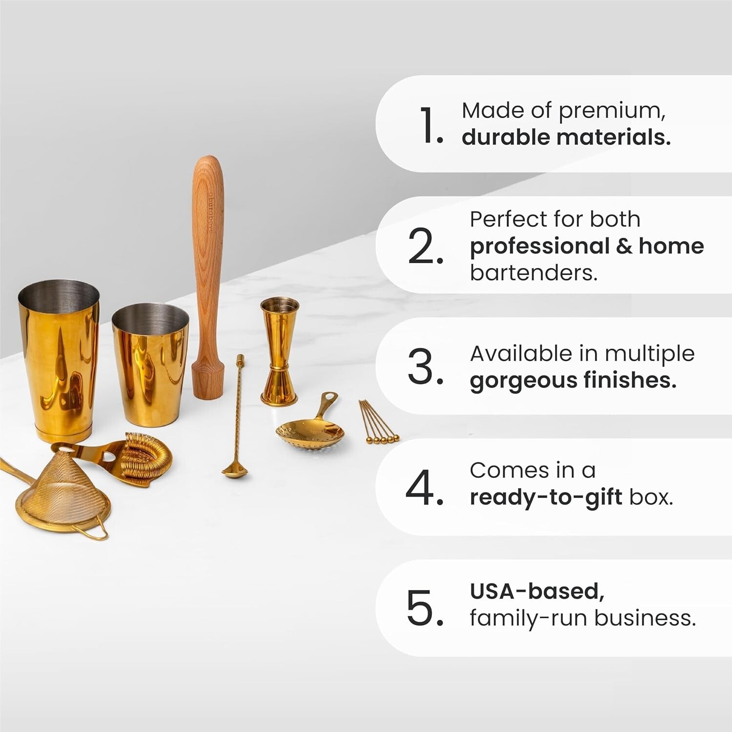 Craft Cocktails Like a Pro - 14-Piece Mixology Set with Antique Copper Finish