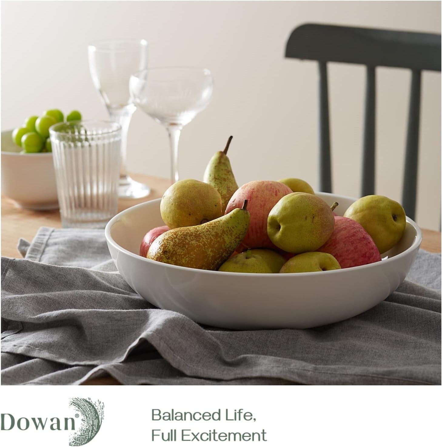 Elegant 11.5" Ceramic Serving Bowls Set of 2 - Microwave & Dishwasher Safe