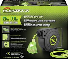 Load image into Gallery viewer, ZillaGreen 25 Ft Retractable Extension Cord Reel with Lighted Triple Tap Outlet