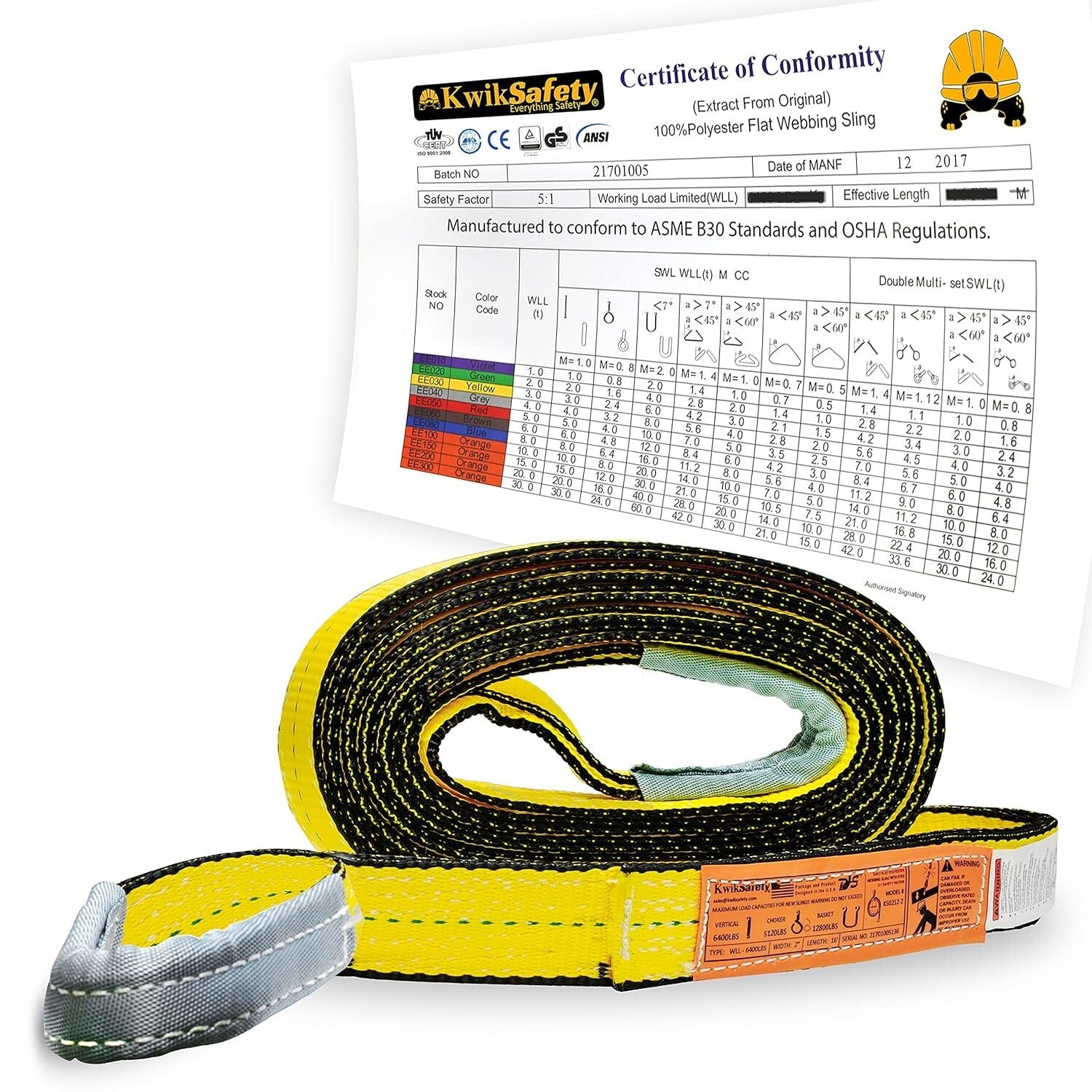 Durable 2" x 30' Polyester Web Lifting Sling - 12800lbs for Heavy Cargo Handling
