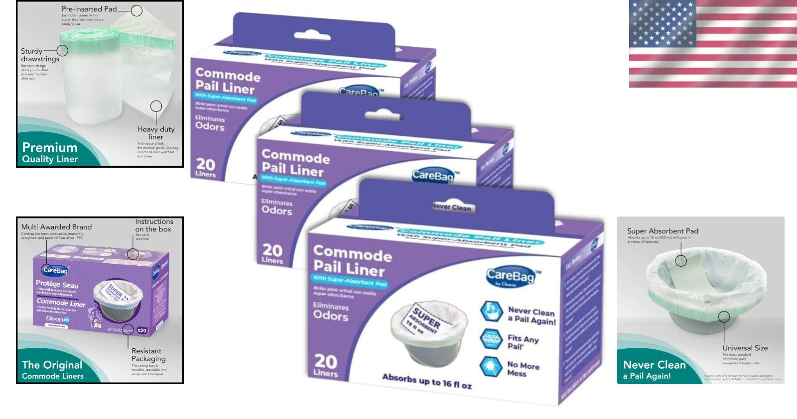 60pcs Disposable Commode Liners with Super Absorbent Pads for Total Hygiene