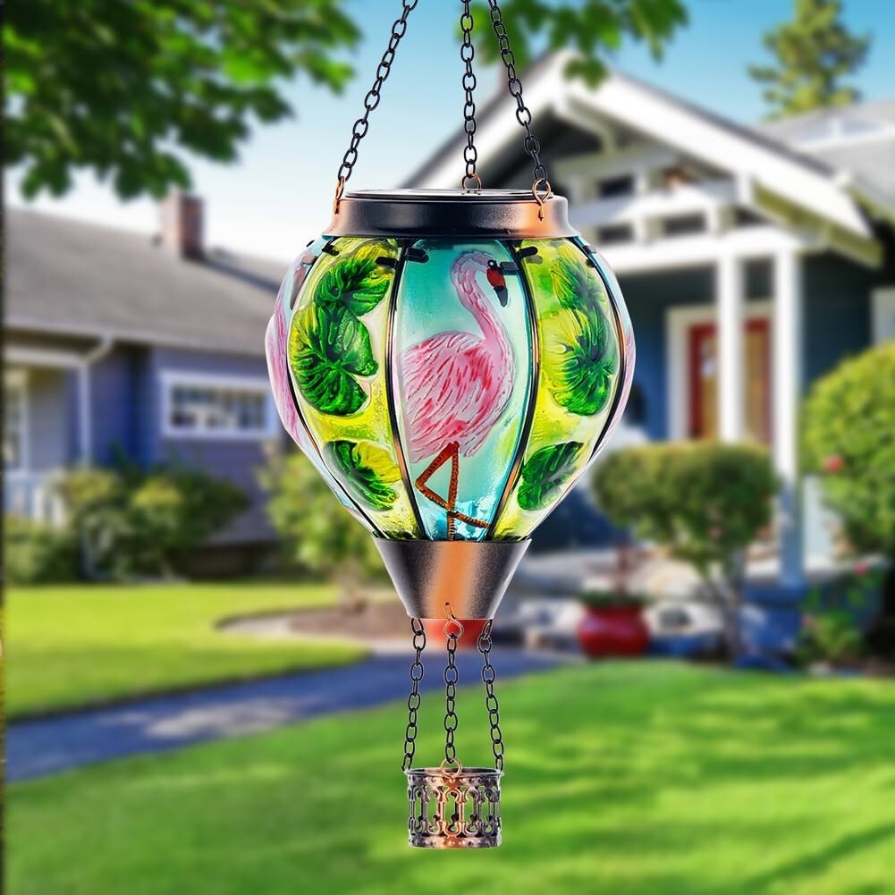 Flamingo Hot Air Balloon Solar Light with Flickering Flame - Outdoor Lantern