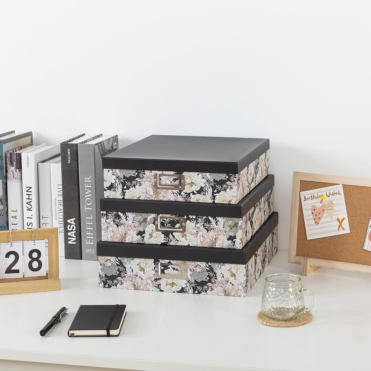 Versatile Floral Keepsake Boxes in Three Sizes - Elegant Garden Noir Storage Set