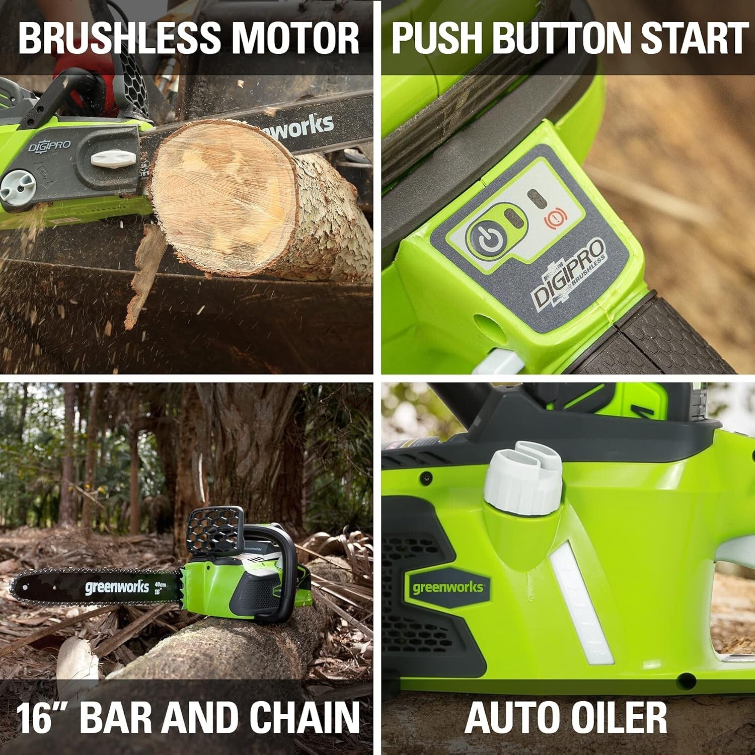 Efficient 40V 16-Inch Brushless Cordless Chainsaw with Battery & Charger