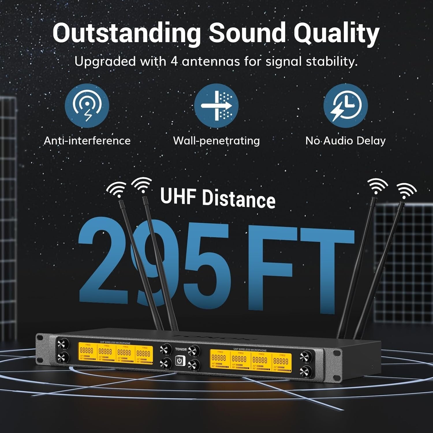 Durable UHF Wireless Mic System - 12 Channels, 8 Handheld Mics, Mute Function